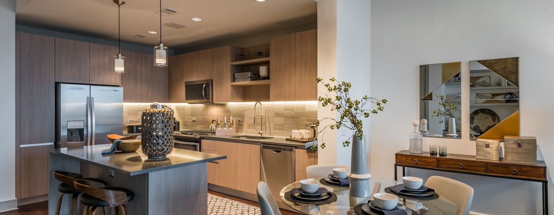 kitchen with bright lighting and ample counter space